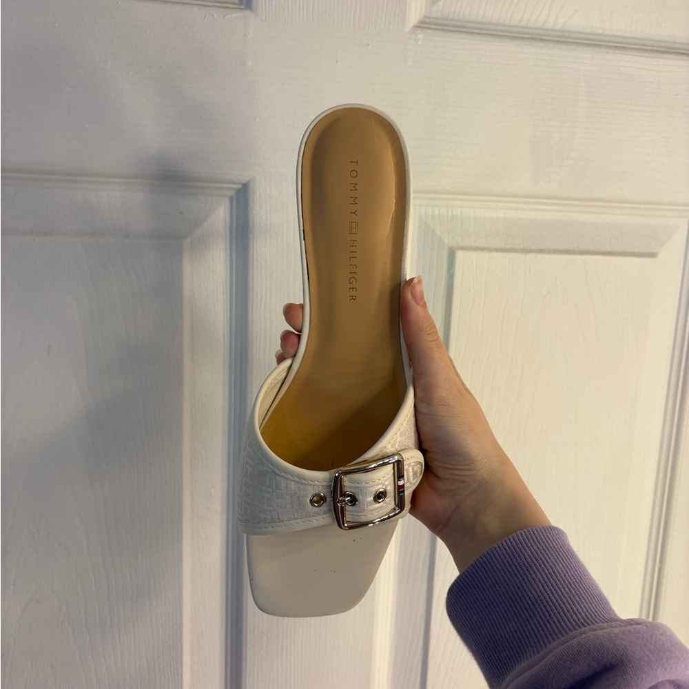 Tommy Hilfiger White Buckle Mules